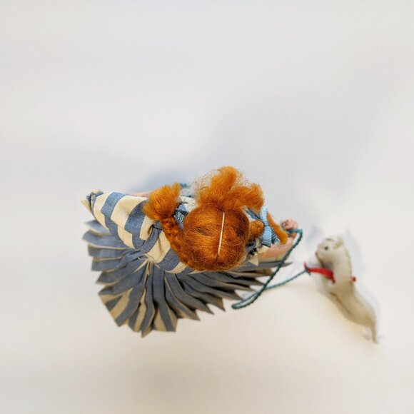 Vintage Cloth Wire Doll Redhead Pigtails Woman Girl with Dog on Leash 11" Cute - Picture 10 of 12